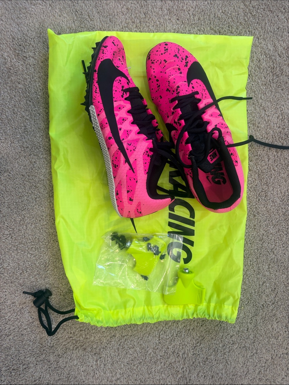 Nike Hot Pink and Black Spiked Track Shoes